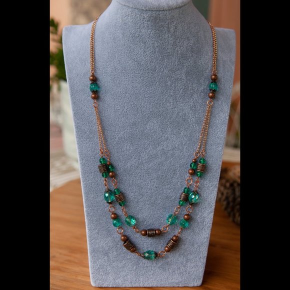 NEW Handmade - Aqua Green Glass and Copper Necklace - Picture 3 of 10